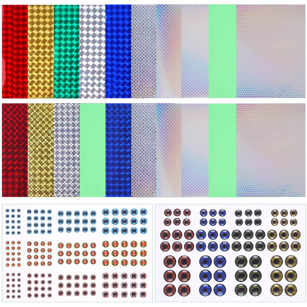 Fishing lure making kit with 20 holographic tapes and 255 epoxy eyes