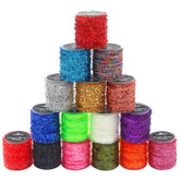 Crystal Flash Chenille fibers for fly tying in 16 colors (close-up)