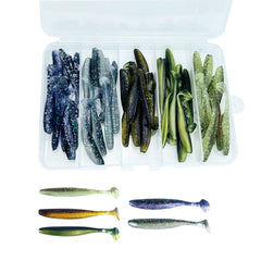 LURESMEOW paddle tail swimbaits in a box for versatile bass fishing