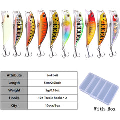 LURESMEOW jerkbait color variety enhances lure options for different waters.