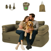 Luxchoice portable inflatable couch pump shows quick setup for campsites and backyard gatherings.