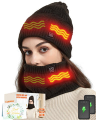Lvkakmox heated hat and neck warmer worn outdoors in cold weather