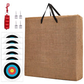LWANO 20-inch straw target in backyard setup for archery practice.