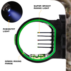 LWANO 5-pin bow sight side rheostat emphasizes brightness control for low-light shooting.