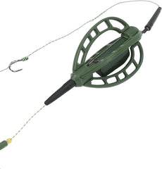 Side view showing wire mesh cage and hook