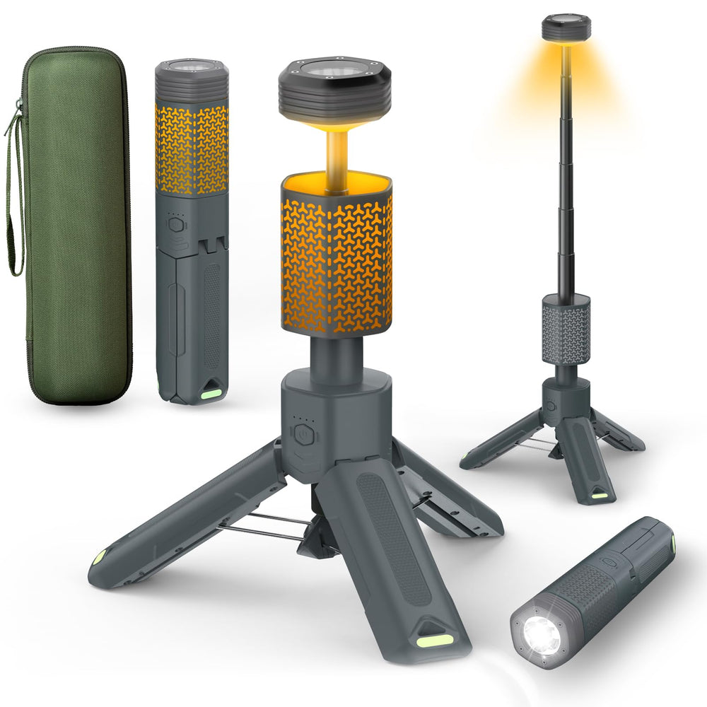 M KARMATER telescopic camping light with storage bag for easy transport and quick setup.