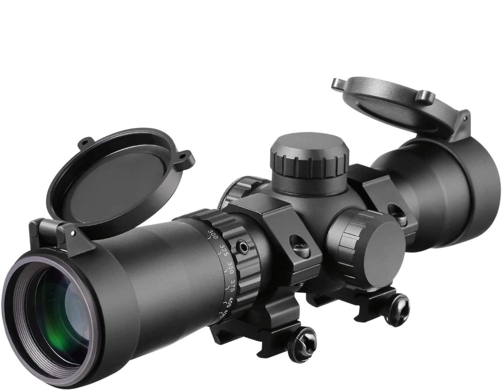 MA3TY crossbow scope with 32mm objective lens showing bright field of view for precise shots
