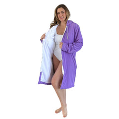 MACAR swim parka interior towel lining emphasizes moisture absorption after swimming.