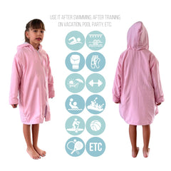 MACAR Swim Parka side pockets and hood for practical poolside wear.