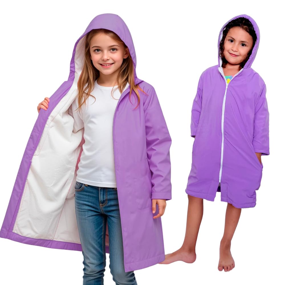 MACAR Waterproof Swim Parka open-front view showing towel lining for quick drying after swimming.