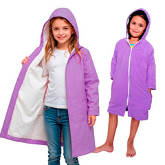 MACAR Waterproof Swim Parka open-front view showing towel lining for quick drying after swimming.