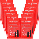 Macarrie 12-pack fire blankets neatly stacked for easy access during emergencies.