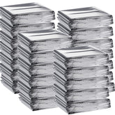 Macarrie emergency blanket pack front shows organized 100-pack storage for easy access.