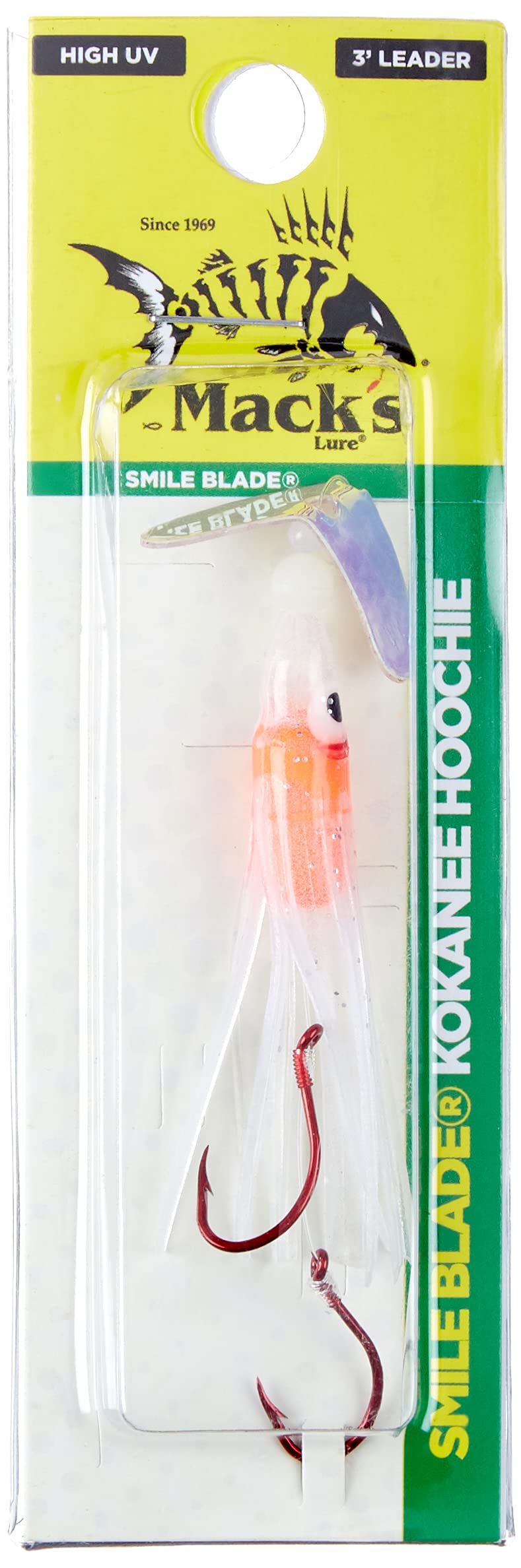 Mack's Lure Smile Blade Kokanee Hoochie UV Glow Burst in action attracts kokanee.
