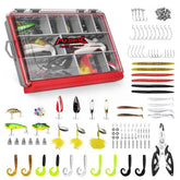 Front view of MadBite KastKing 143pc freshwater lure kit in tackle box