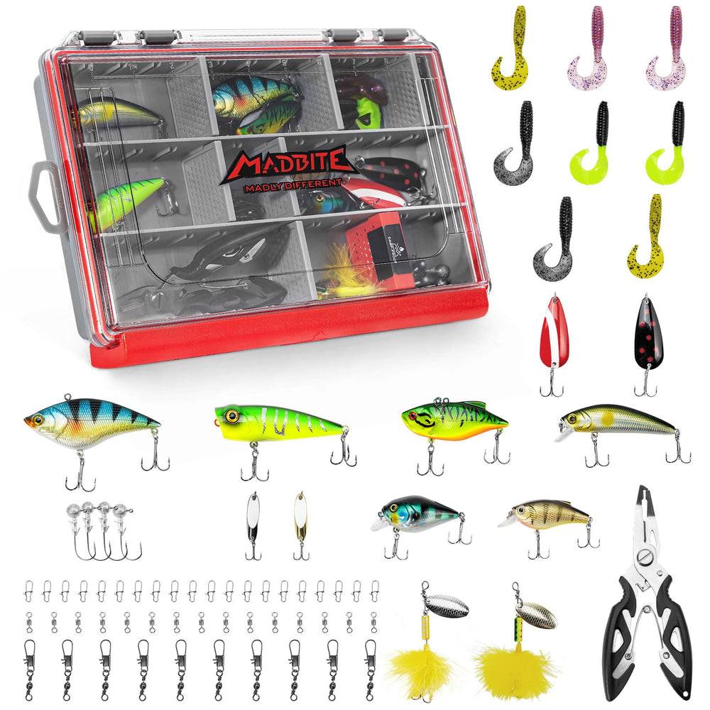 Overview of MadBite KastKing 71pc freshwater lure kit