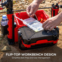 RigHub three-tier tackle storage design showing top bait tray