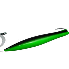 MagBay Lures 6-inch soft cedar plug with balance head for stable tuna lure action in green-black