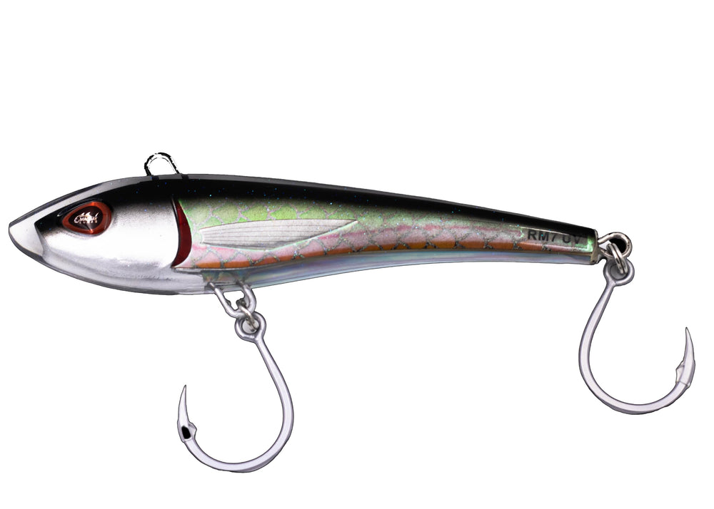 MagBay Lures Desperado Wahoo Lure in skipjack color with custom rattle for deep trolling.