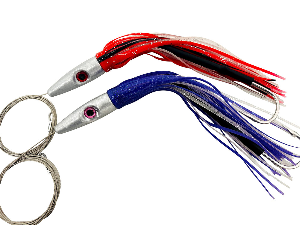 MagBay Lures high speed wahoo lures 2-pack in vivid purple and red, optimized for fast trolling.