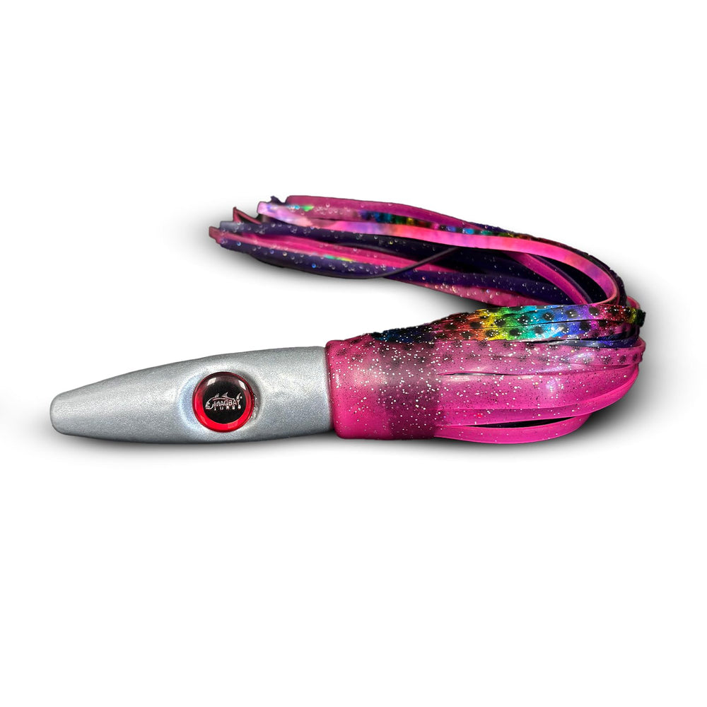 MagBay Lures Plomerito pink rainbow lure with laser finish attracts wahoo.