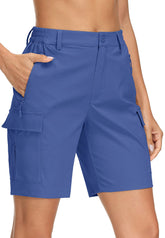 MAGCOMSEN women's 7in hiking shorts blue-grey front view highlights quick-dry fabric for outdoor adventures