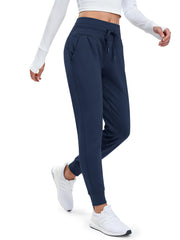 MAGCOMSEN women's fleece hiking pants navy fabric closeup highlights soft warm fleece lining.