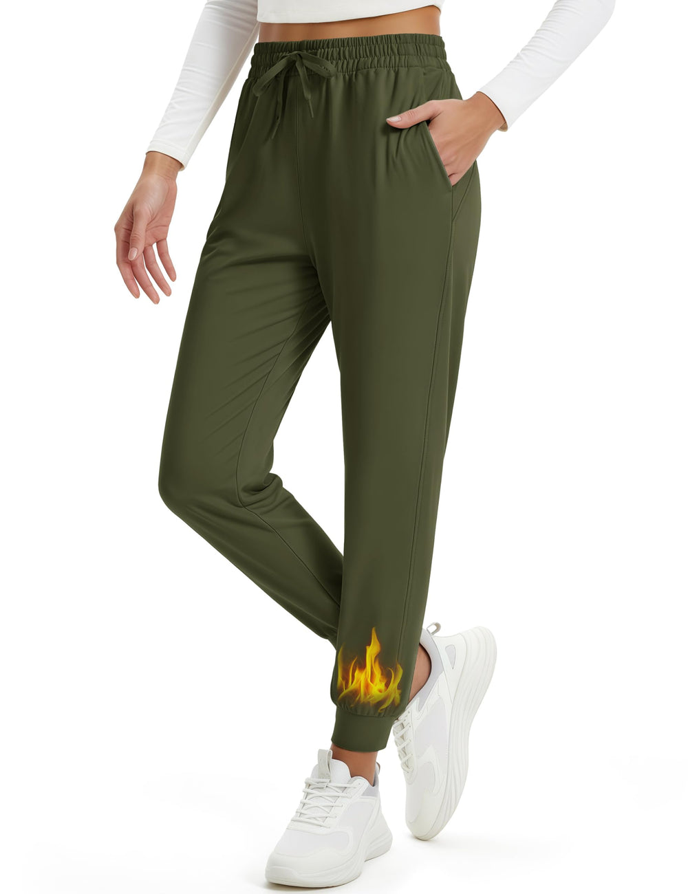 MAGCOMSEN Women's fleece-lined joggers with thermal warmth for cold-weather comfort