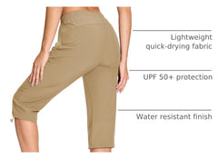 MAGCOMSEN women's hiking pants thigh-pocket closeup featuring cargo and zipper security