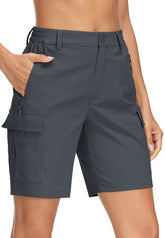 MAGCOMSEN women's hiking shorts front view grey, breathable quick-dry fabric for trails.