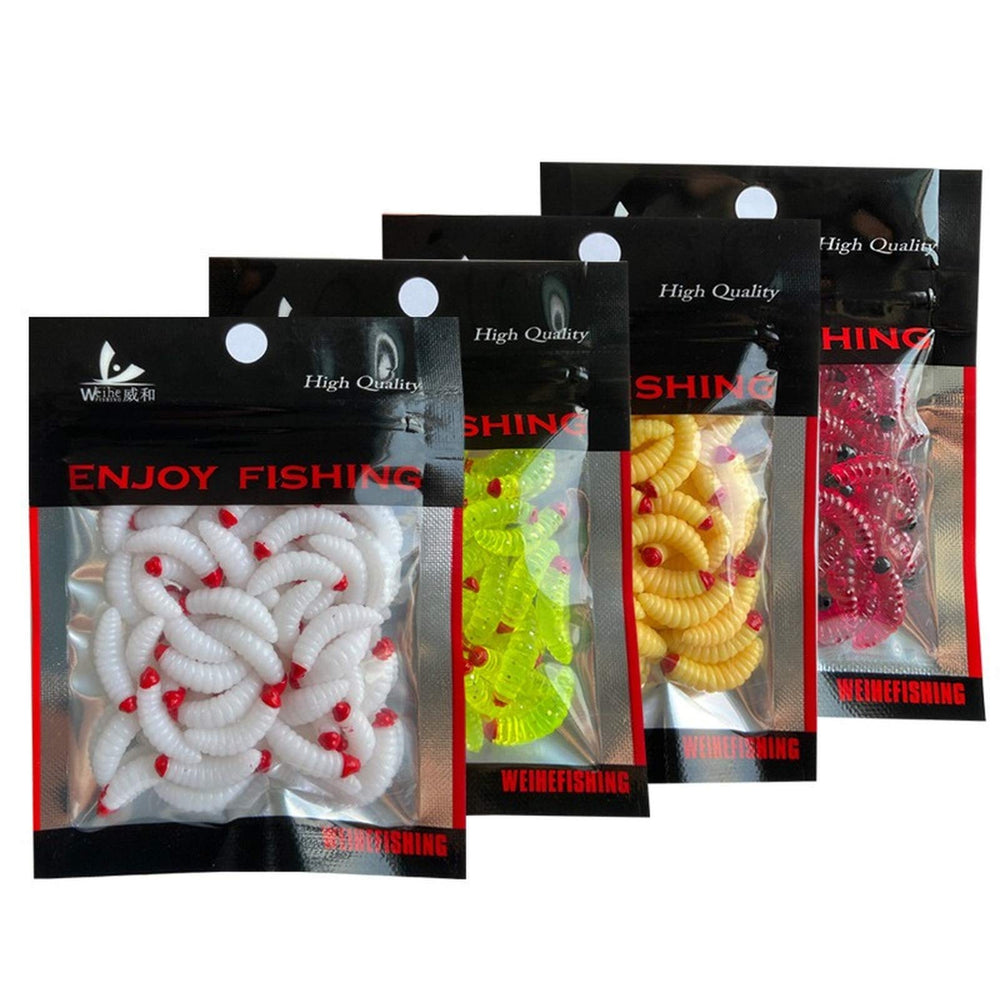 Maggot grub soft lure baits 2.4cm in yellow, beige, white, and red colors