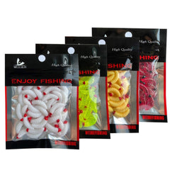 Maggot grub soft lure baits 2.4cm in yellow, beige, white, and red colors