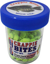 1 oz jar of Magic Bait Crappie Chartreuse Bites