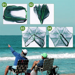 Auto-foldable fishing trap open and ready for use