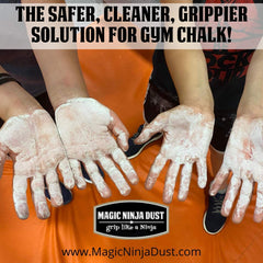 Magic Ninja Dust liquid chalk on hand applying for secure grip during workouts.