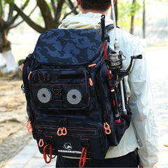Magikeration fishing backpack waterproof fabric protects gear in wet weather.