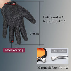 Close-up of magnet release hook on fishing gloves with buckle.