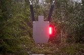 MagnetoSpeed T1000 Gen 2 hit indicator mounted on AR500 target for instant feedback.