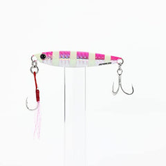 Major Craft Jigpara 30g zebrapink close-up with pre-rigged hooks