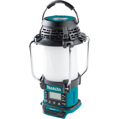 Makita XRM13 radio-lantern connected via Bluetooth for on-site music.