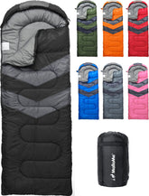 MalloMe sleeping bag adult 50-77F temperature range for all-season comfort.