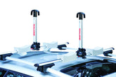 Malone Stax Pro2 folding posts attach to cross bars for quick, tool-free kayak transport.