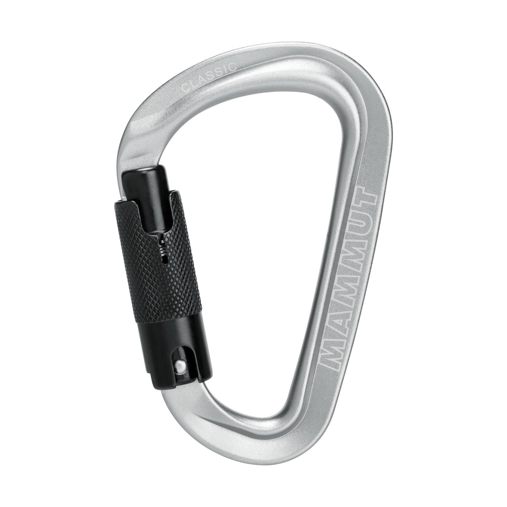 Mammut Classic HMS TwistLock Plus carabiner, front-angled view, ideal for belay station setup