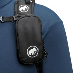 Mammut Lithium Chest Harness connected to backpack for versatile carrying.