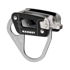 Mammut Nordwand Alpine belay device front view, grooved steel inserts for controlled braking.