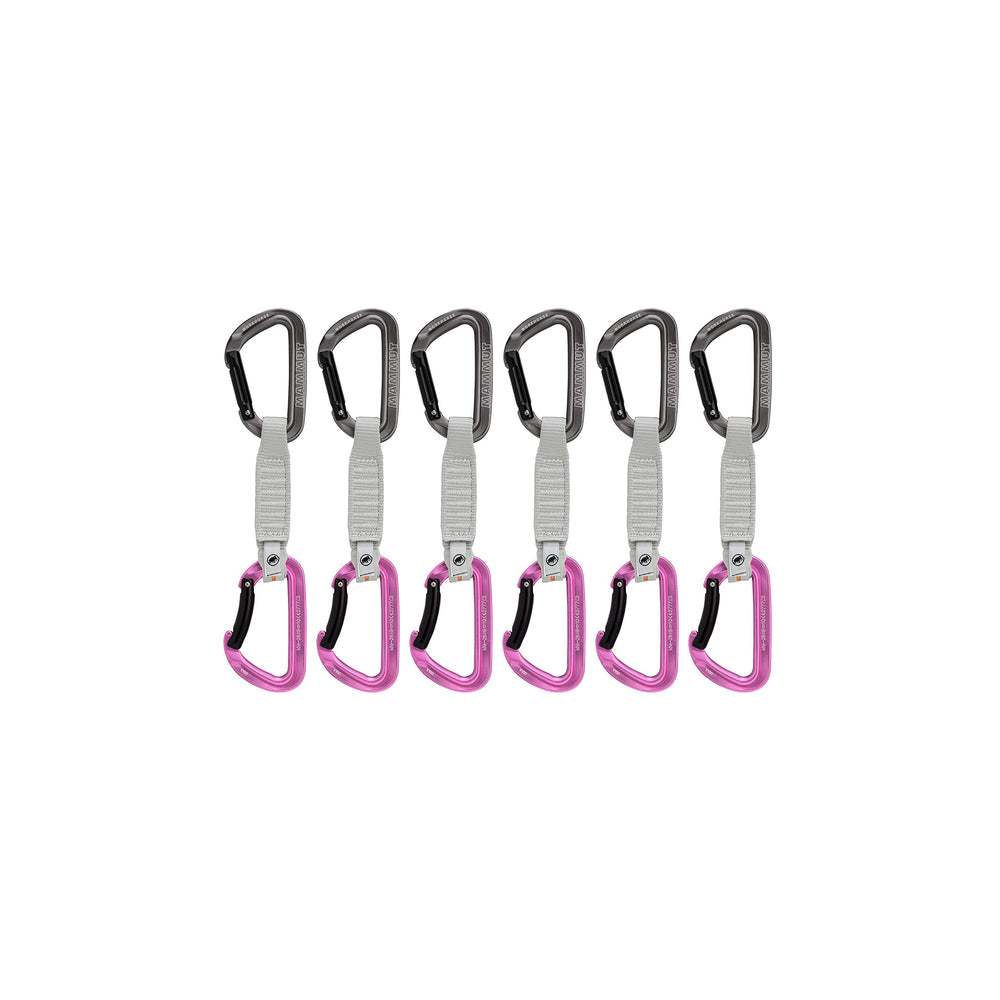 Mammut Workhorse Keylock 6-pack quickdraw in grey and pink, comfortable grip for fast clipping