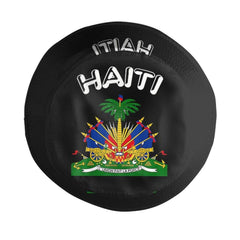 MANQINF Haiti flag bucket hat side view showing wide shade for daily wear.