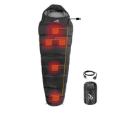 Mantuole heated sleeping bag five-zone design seen from the front for all-night warmth