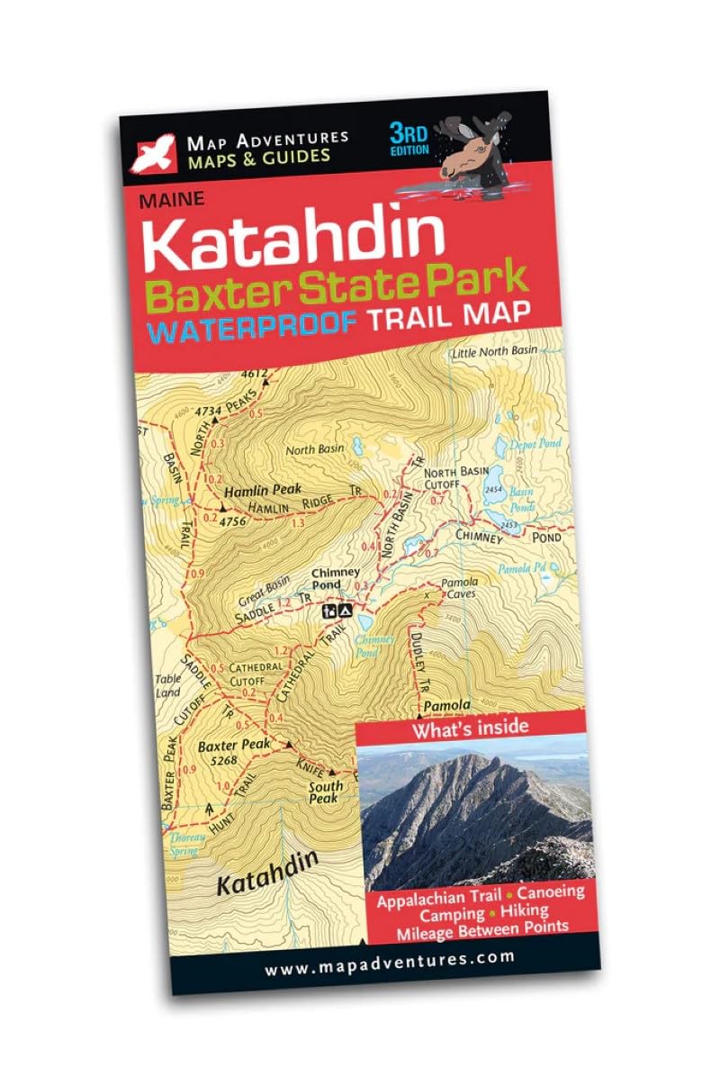 MAP ADVENTURES Katahdin trail map front view showing detailed contours for navigation.