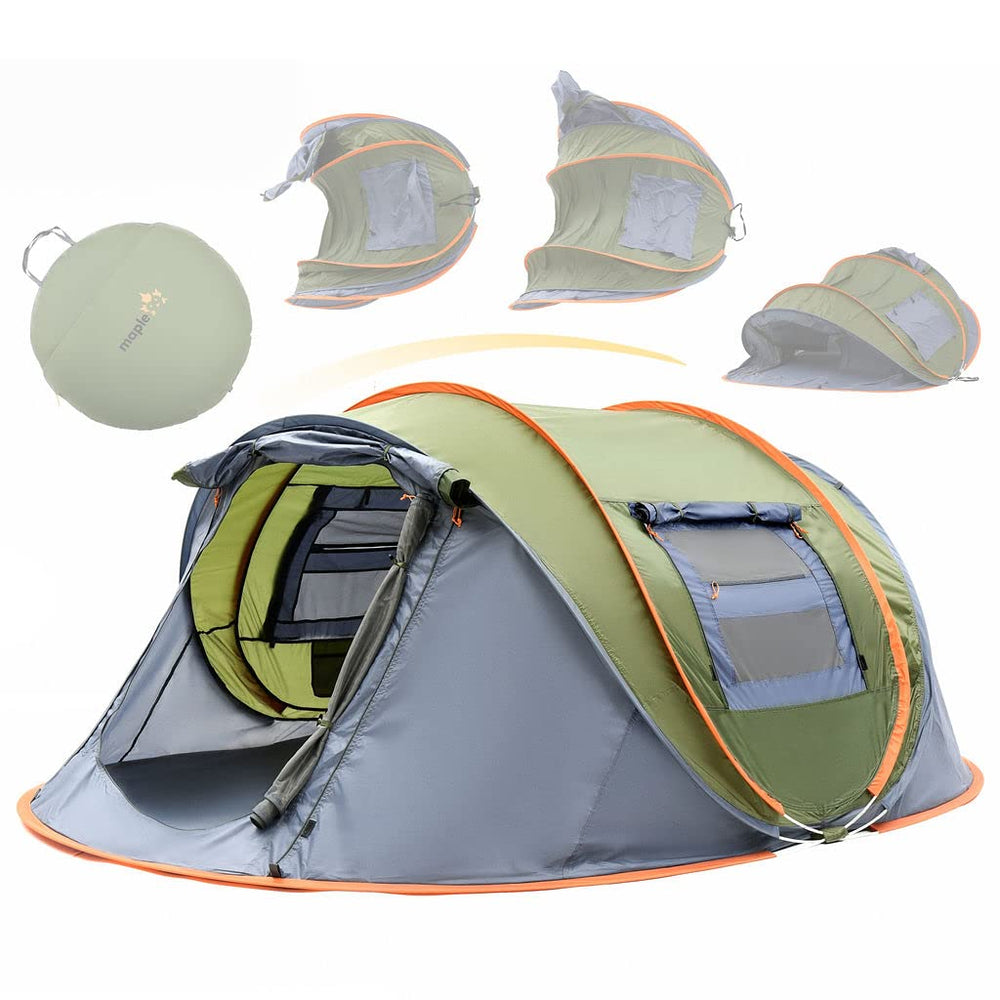 Maple99 4-person pop-up tent demonstrates quick setup for effortless outdoor shelter.